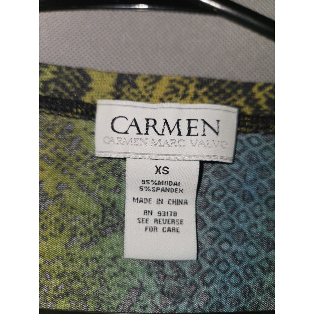 Carmen Marc Valvo Womens Long Sleeve Snake Print Top Green Blue Size XS - Picture 2 of 8